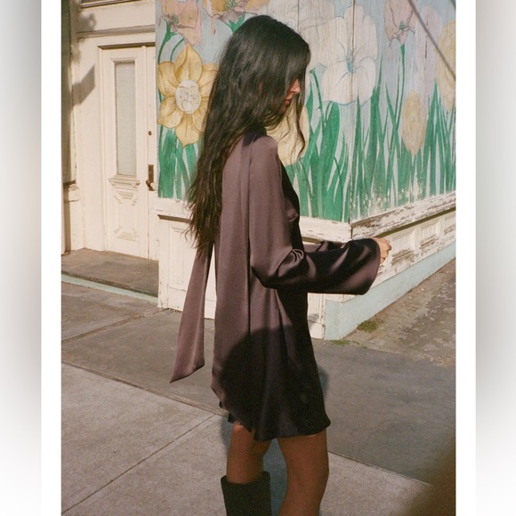 Zara SATIN EFFECT SCARF DRESS - Picture 7 of 10